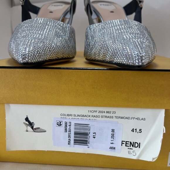 Fendi Colibrì Silver high heels 85mm slingbacks Women Pointed Toe Pumps Sz 41.5 - Picture 8 of 9